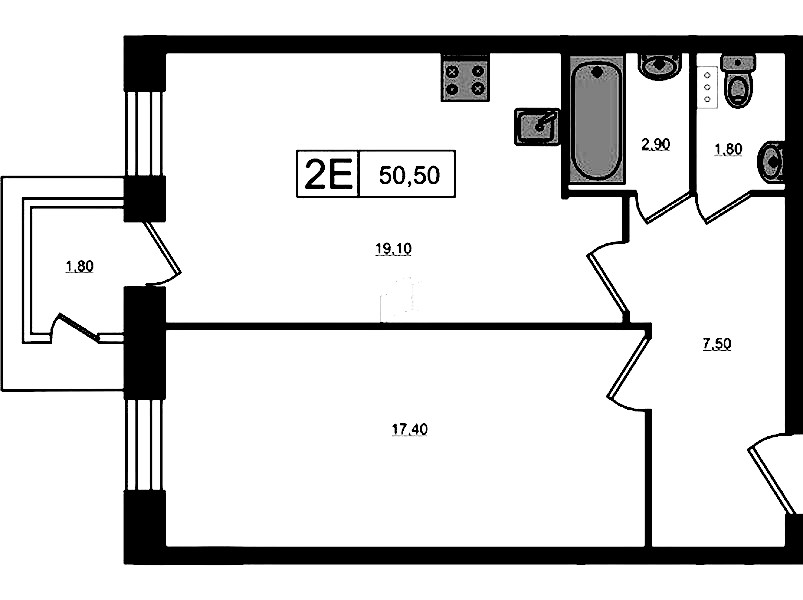 1-комнатная квартира 50.5 м², 3/3 эт., ЖК «VEREN Village Стрельна»